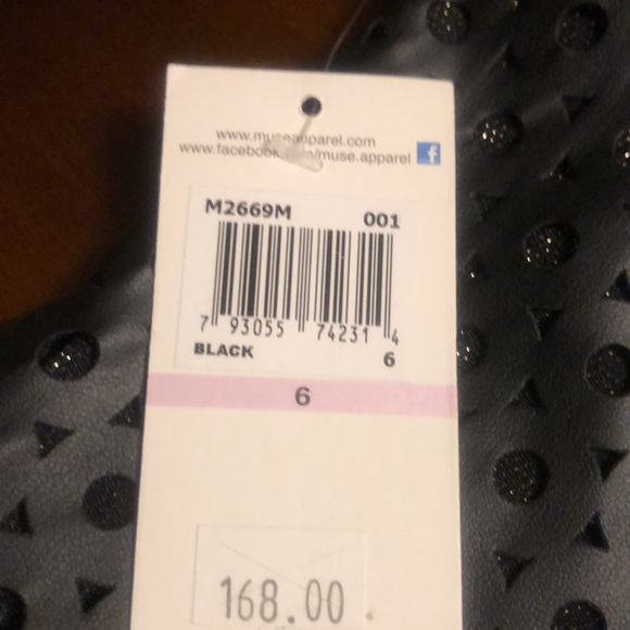 NWT Muse Black Perforated Faux Leather Sheath Dress w/Gold Sparkles - Size 6 - Picture 6 of 7